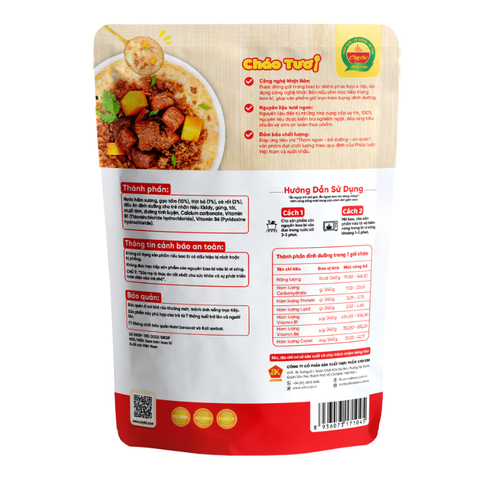 Cháo tươi Cây Thị vị thịt bò, cà rốt gói 240g (từ 7 tháng)