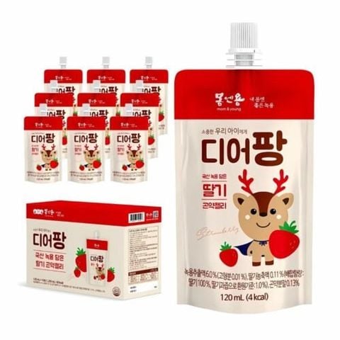 Hộp 10 Gói – Nước Thạch Gạc Hươu Non Deer Pang Vị Dâu Cho Bé Từ 1 Tuổi – Hàn Quốc