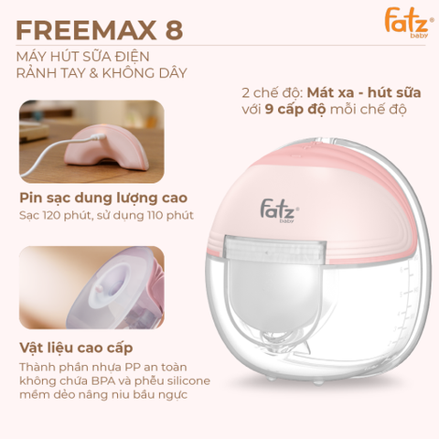 MÁY HÚT SỮA ĐIỆN RẢNH TAY VÀ KHÔNG DÂY FREEMAX 8 – FB1218TP (1 chiếc)