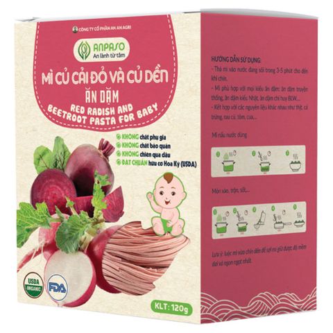 Mì ăn dặm hữu cơ củ cải đỏ và củ dền Anpaso 120g Organic (từ 7 tháng)