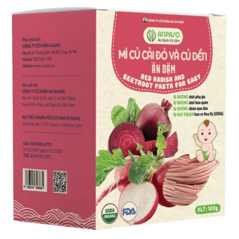 Mì ăn dặm hữu cơ củ cải đỏ và củ dền Anpaso 120g Organic (từ 7 tháng)