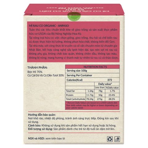 Mì ăn dặm hữu cơ củ cải đỏ và củ dền Anpaso 120g Organic (từ 7 tháng)