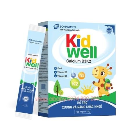 Thực phẩm chắc khỏe xương Kid Well Calcium D3K2 hộp 30 gói x 1.5g cho bé từ 2 tuổi