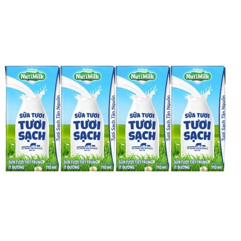 Lốc 4 hộp Sữa tươi Nutimilk ít đường (từ 1 tuổi) (1 lốc 4 hộp 110ml)