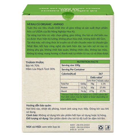 Mì ăn dặm mầm lúa mạch Organic Anpaso 120g