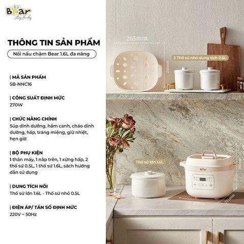 Nồi nấu chậm Bear 1,6L SB-NNC16