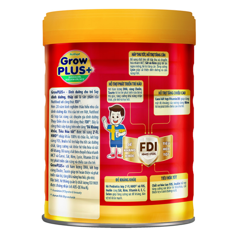 Sữa bột Nutifood GrowPLUS+ đỏ 2+ hương vani 900g (từ 2 tuổi) cho trẻ suy dinh dưỡng, thấp còi