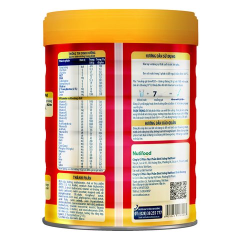 Sữa bột Nutifood GrowPLUS+ đỏ 2+ hương vani 900g (từ 2 tuổi) cho trẻ suy dinh dưỡng, thấp còi