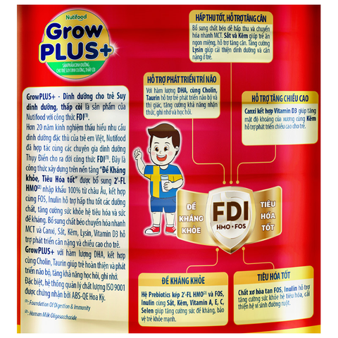 Sữa bột Nutifood GrowPLUS+ đỏ 2+ hương vani 900g (từ 2 tuổi) cho trẻ suy dinh dưỡng, thấp còi