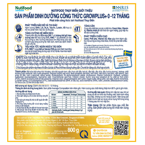 Sữa bột Nutifood GrowPlus+ Vàng (Sữa non) 800g (0-12M)