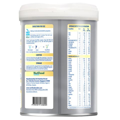 Sữa bột Nutifood GrowPLUS+ bạc 1+ hương vani 800g (1 - 2 tuổi)