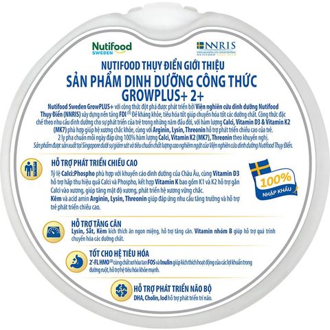 Sữa bột Nutifood GrowPLUS+ bạc 1+ hương vani 800g (1 - 2 tuổi)