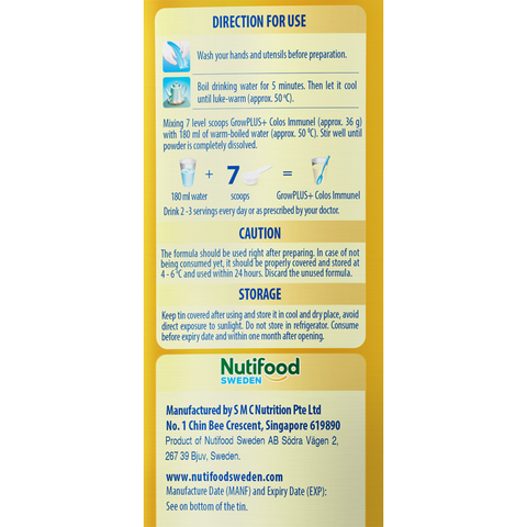 Sữa bột Nutifood GrowPLUS+ Colos Immunel 1+ hương vani 800g (1 - 2 tuổi)