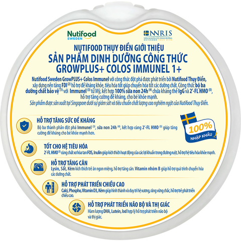 Sữa bột Nutifood GrowPLUS+ Colos Immunel 1+ hương vani 800g (1 - 2 tuổi)