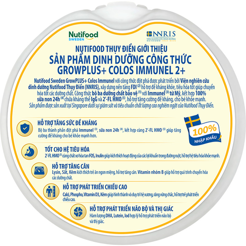 Sữa bột Nutifood GrowPLUS+ Colos Immunel 2+ hương vani 800g (từ 2 tuổi)