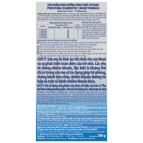Sữa bột Aptamil Profutura Cesarbiotik số 1 380g (0 – 12 tháng)