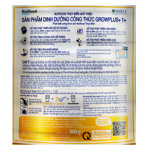 Sữa bột Nutifood Grow Plus+ Vàng (Sữa non) 800g cho bé trên 1 tuổi