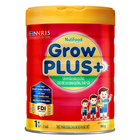 Sữa bột Nutifood GrowPLUS+ đỏ 1+ hương vani 900g (1 - 2 tuổi) cho trẻ suy dinh dưỡng, thấp còi