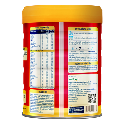 Sữa bột Nutifood GrowPLUS+ đỏ 1+ hương vani 900g (1 - 2 tuổi) cho trẻ suy dinh dưỡng, thấp còi