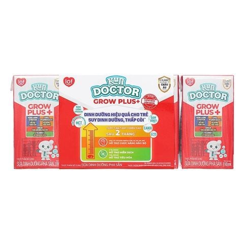 Lốc 4 hộp sữa pha sẵn Kun Doctor Grow Plus+ hương vani 110 ml cho trẻ suy dinh dưỡng, thấp còi