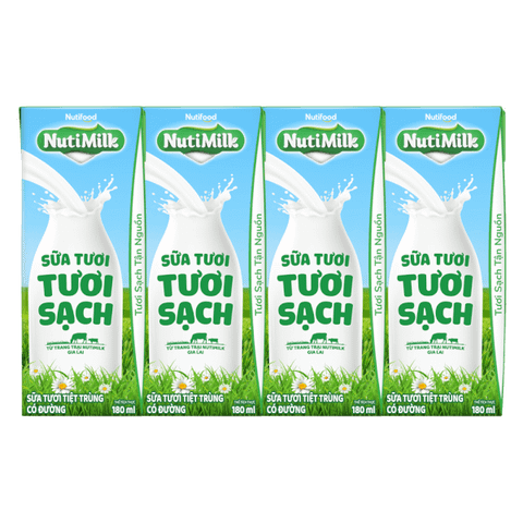 Sữa tươi Nutimilk có đường (1 lốc 4h 180ml)