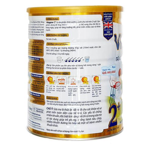 Sữa VitaGrow 2+ 900g Tăng Chiều Cao (trẻ 2 tuổi trở lên)