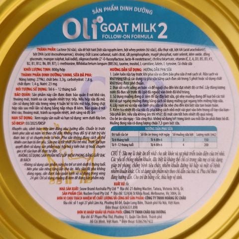 Sữa dê Oli6 số 2 800g (6 - 12 tháng) Goat Milk Follow On