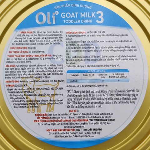 Sữa dê Oli6 số 3 800g (1 - 3 tuổi) Goat Milk Toddler Drink