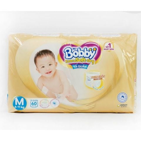Tã quần Bobby Extra Soft-Dry size M 60 miếng (6 - 11 kg)