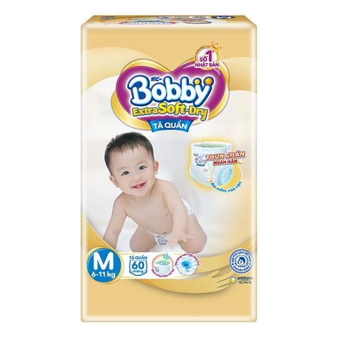 Tã quần Bobby Extra Soft-Dry size M 60 miếng (6 - 11 kg)