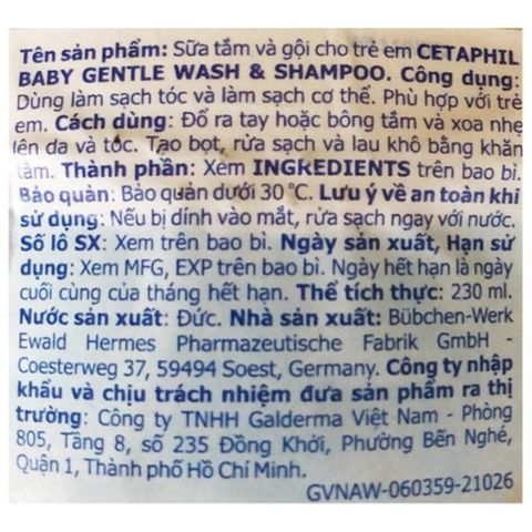 Sữa tắm & gội 2in1 cho bé Cetaphil Baby Gentle hương dịu nhẹ 230 ml