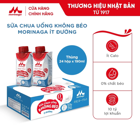 1 THÙNG SỮA CHUA UỐNG KHÔNG BÉO ÍT ĐƯỜNG MORINAGA (24 HỘP)
