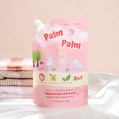 Nước giặt xả hữu cơ cho bé Palm Palm xanh- hương anh đào 1400g