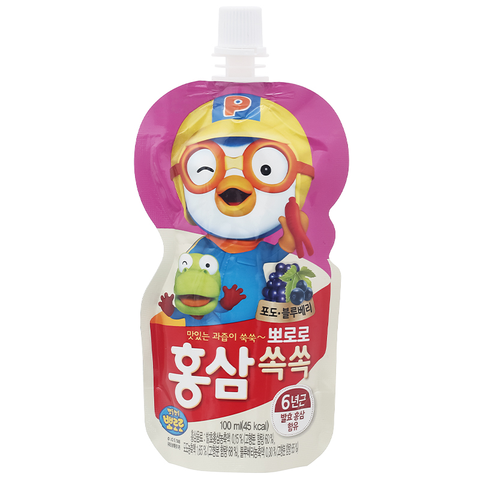 Nước trái cây Pororo hồng sâm vị nho, việt quất 100 ml (từ 1 tuổi)