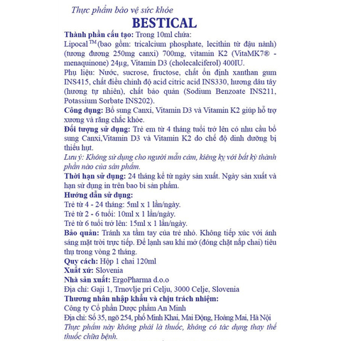 Siro Bestical hỗ trợ xương và răng chắc khỏe hương dâu, 120 ml dạng uống (từ 4 tháng)