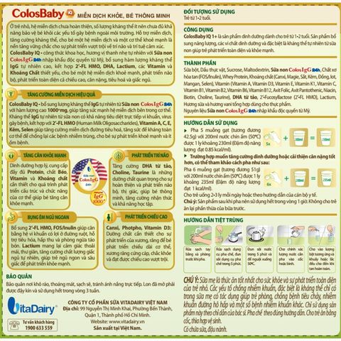 Sữa bột ColosBaby IQ Gold 1+ (sữa non) hương vani 800g (1 - 2 tuổi)