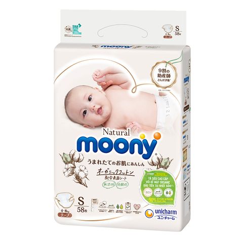 Tã dán Moony Natural size S 58 miếng (4 - 8 kg)