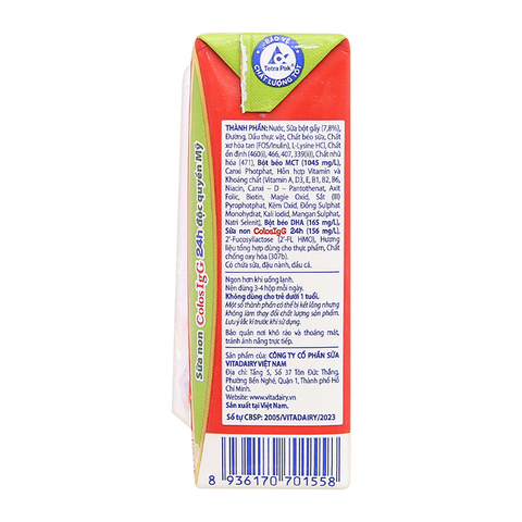 Lốc 4 hộp sữa non pha sẵn Colos Gain hương vani 110 ml (từ 1 tuổi)