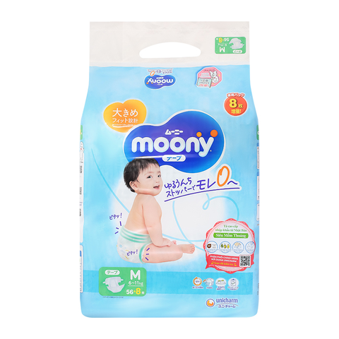 Tã dán Moony Blue size M 56+8 miếng (cho bé 6-11 kg)