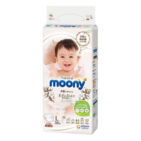 Tã dán Moony Natural size L 38 miếng (9 - 14 kg)