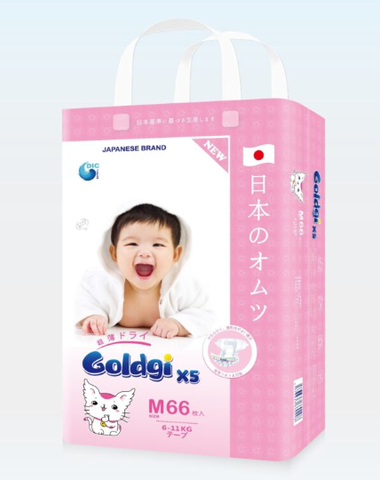 Tã dán GOLDGI X5 size M 66 miếng (cho bé từ 4-8kg)