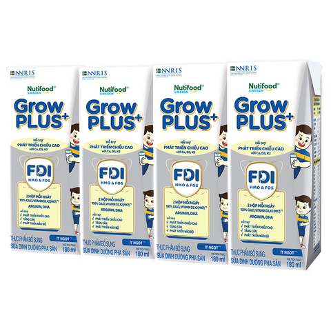 Lốc 4 hộp sữa pha sẵn Nutifood GrowPLUS+ bạc hương vani 180 ml (từ 1 tuổi)