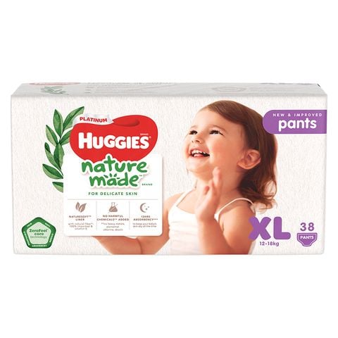 Tã quần Huggies Platinum nature made siêu cao cấp size XL 38 miếng (12 - 18 kg)