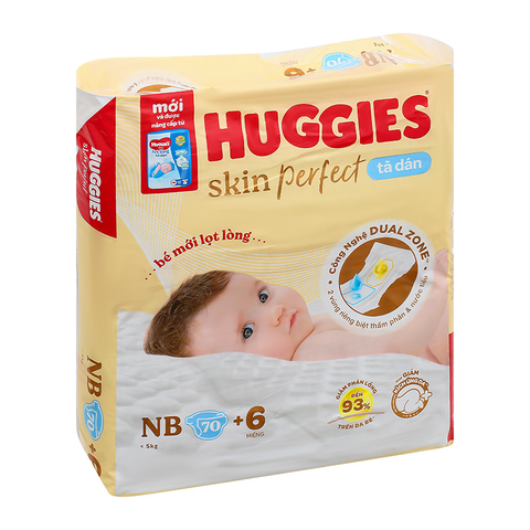 Tã dán Huggies Skin Perfect size NB 70+6 miếng (Dưới 5 kg)