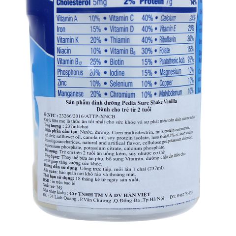 Sữa nước Pediasure vanilla 237ml cho bé trên 2 tuổi