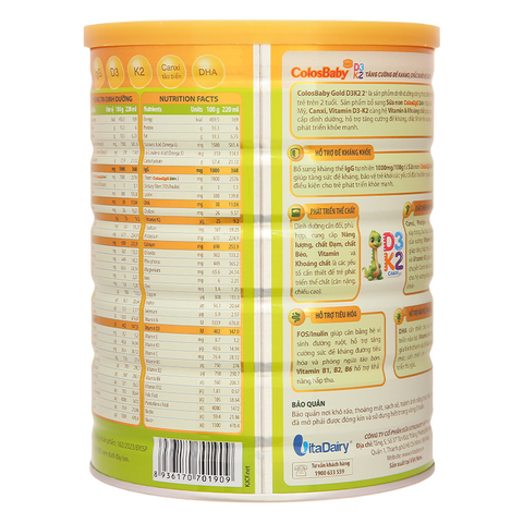 Sữa bột ColosBaby Gold D3K2 2+ (sữa non) 800g (từ 2 tuổi)