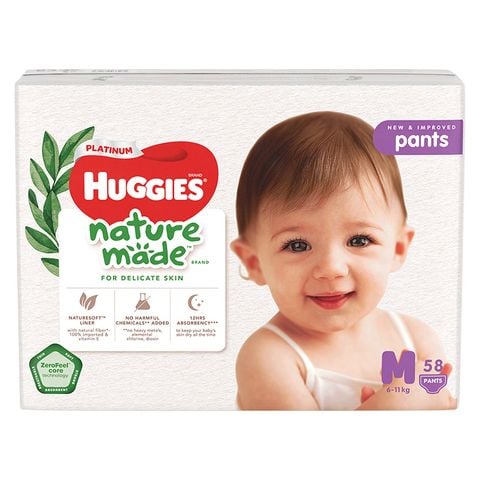 Tã quần Huggies Platinum nature made siêu cao cấp size M 58 miếng (6 - 11 kg)