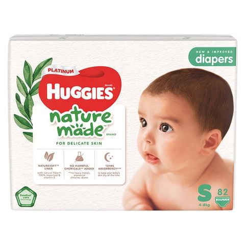 Tã dán Huggies Platinum nature made siêu cao cấp size S 82 miếng (4 - 8 kg)