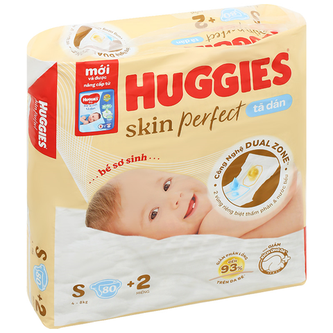 Tã dán Huggies Skin Perfect size S 80 + 2 miếng (4 - 8 kg)