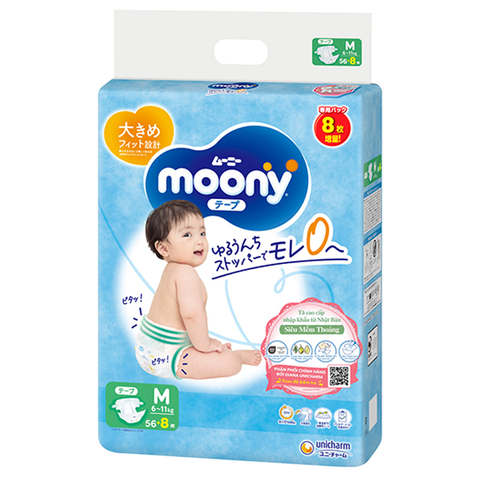 Tã dán Moony size M 56 + 8 miếng (6 - 11 kg)